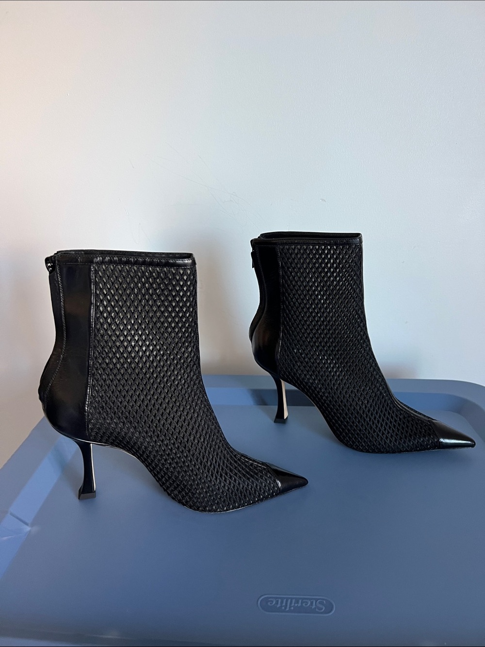 Jimmy Choo naidoo 90 black mesh leather ankle boots pointed toe booties 38 - Picture 5 of 7
